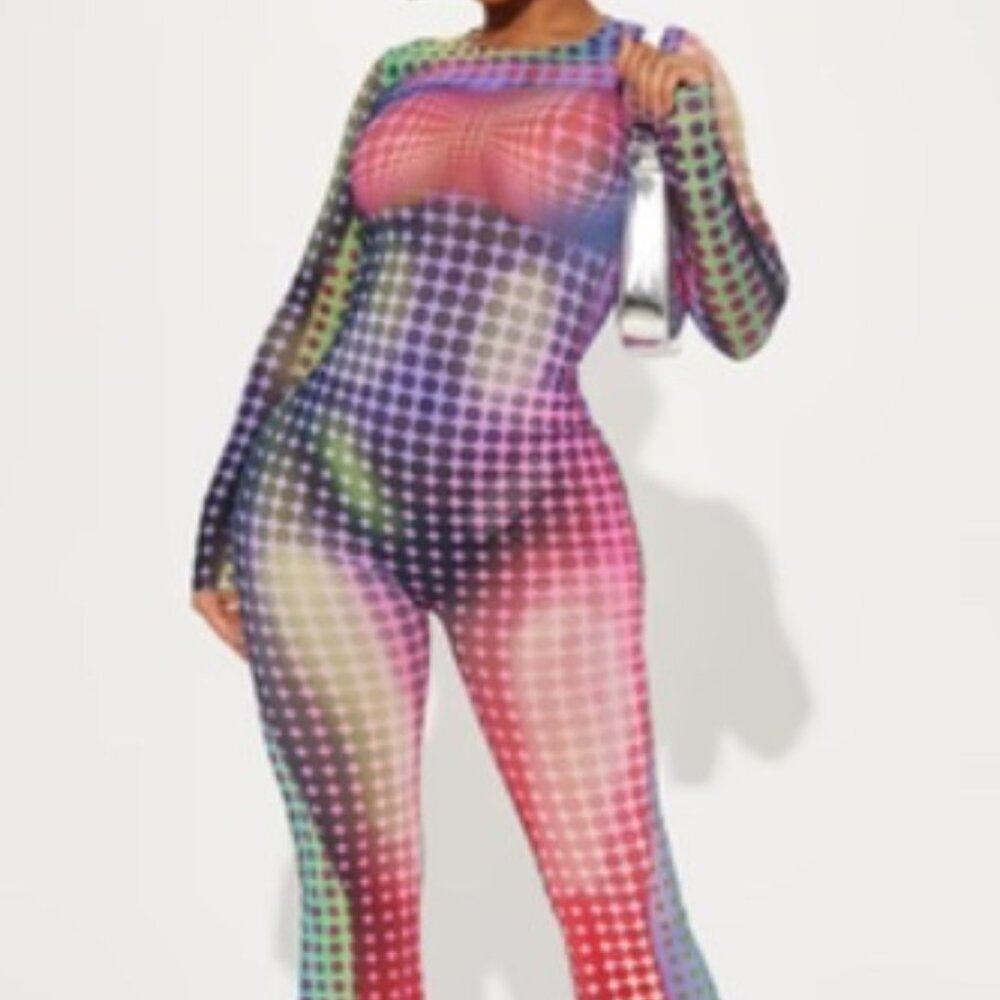 Run It Back Mesh Jumpsuit - Multi Color Size: M